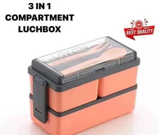 Plastic Lunchbox with Spoon & Fork (Peach, 1500 ml)